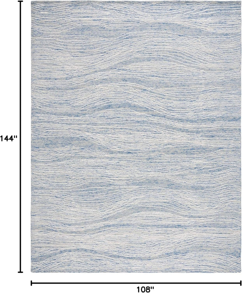 Metro Area Rug - 9' x 12', Blue & Ivory, Handmade Modern Wool