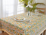 Block Print Table Cloth- 54x108 Inch Rectangle 100% Cotton Handmade Pre-Shrink, Washable for Spring,