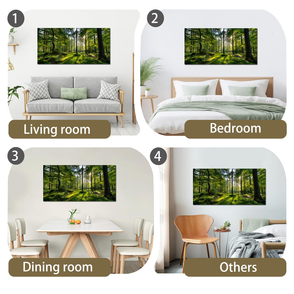 Large Forest Wall Art Green Woodland Landscape with Sunlight Modern Nature Wall Decor Office Home Decor 20"x40"