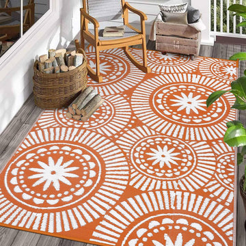 Outdoor Plastic Straw Rug Modern Geometric Style Reversible Patio Area Rugs Waterproof Non Shedding Portable