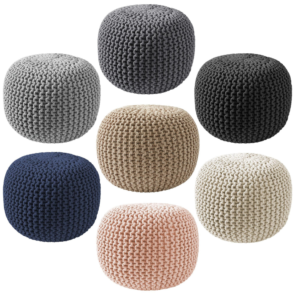 Round Pouf Ottoman, Light Pink - 20" Diameter x 14.5" High Cotton Knit Foot Stool - Boho Floor Pouffe
