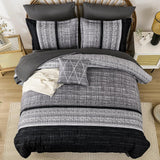 Dintszyayue Black Comforter Set Queen, 8 Pieces Boho Striped Bed in a Bag Soft Microfiber Bedding Set for All Season