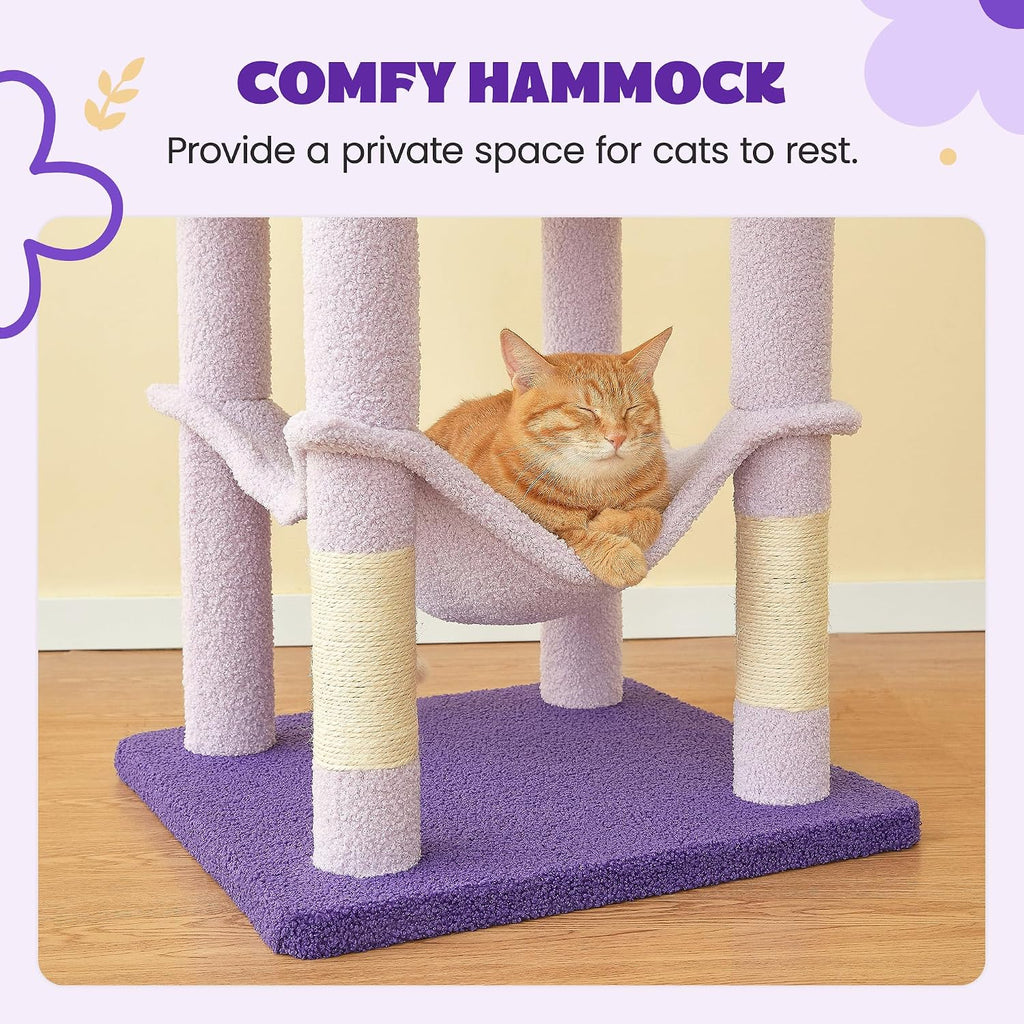 Flower Cat Tree for Indoor Cats, 63.8 Inches Multi-Level Cat Tower with Sisal-Covered Scratching Posts, Padded
