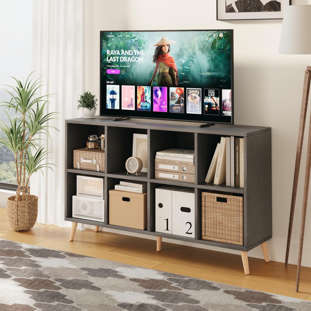 8-Cube Bookshelf 2 Tier Retro Bookcase with Legs, 11in Shelf Opening, 47" Wood Bookshelves Storage Organizer Shelf