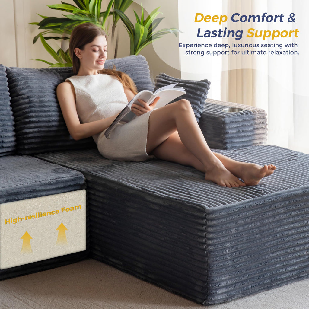 Boneless Couch, 104" L-Shape Sectional Sofa, Right-Facing Chaise