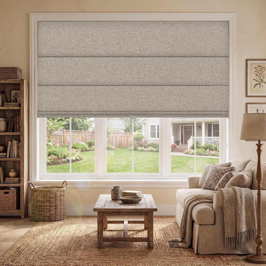 Blackout Roman Shades for Indoor Windows Cordless,Pull Down Linen Fabric Roman Blinds,Privacy Window Shades for Door