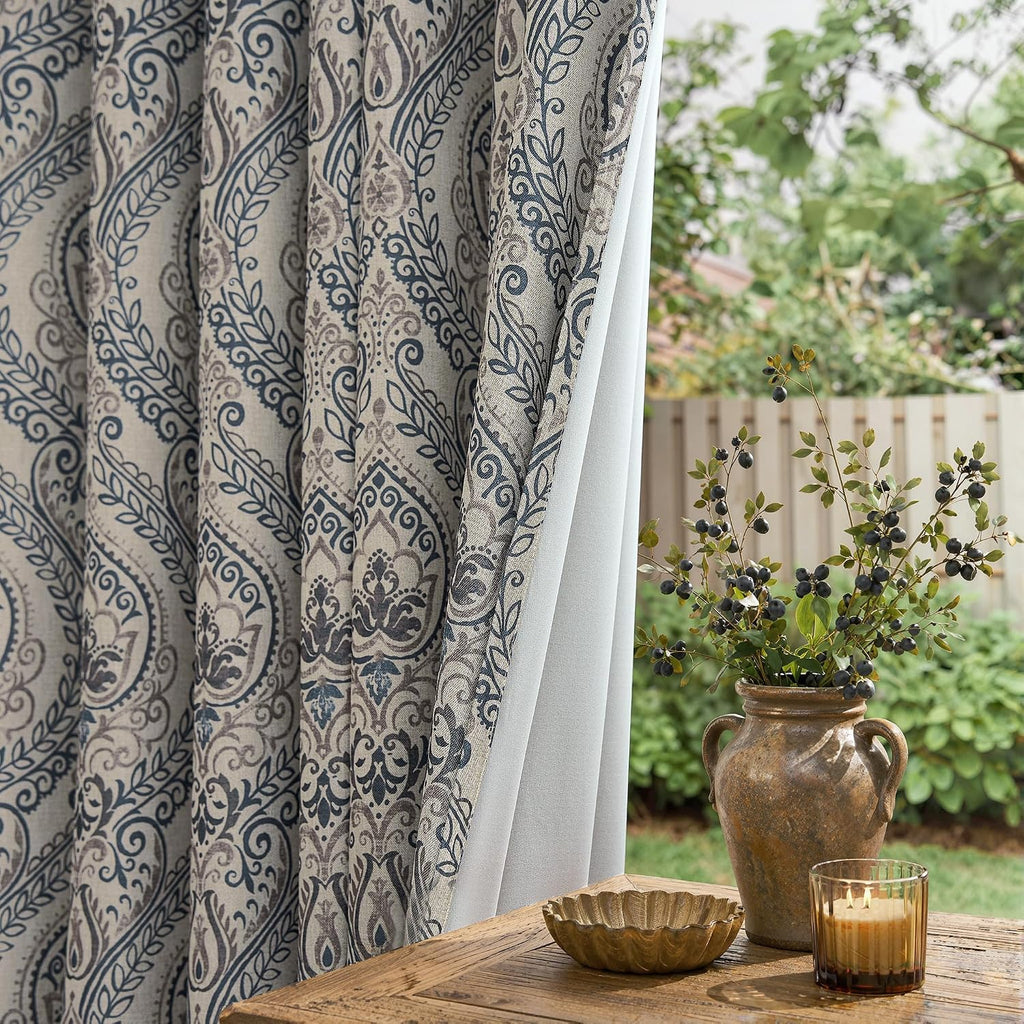 Curtains for Living Room Darkening 96 Inches Long, Medallion Drapes, Damask Pattern Window Treatments Vintage Curtain