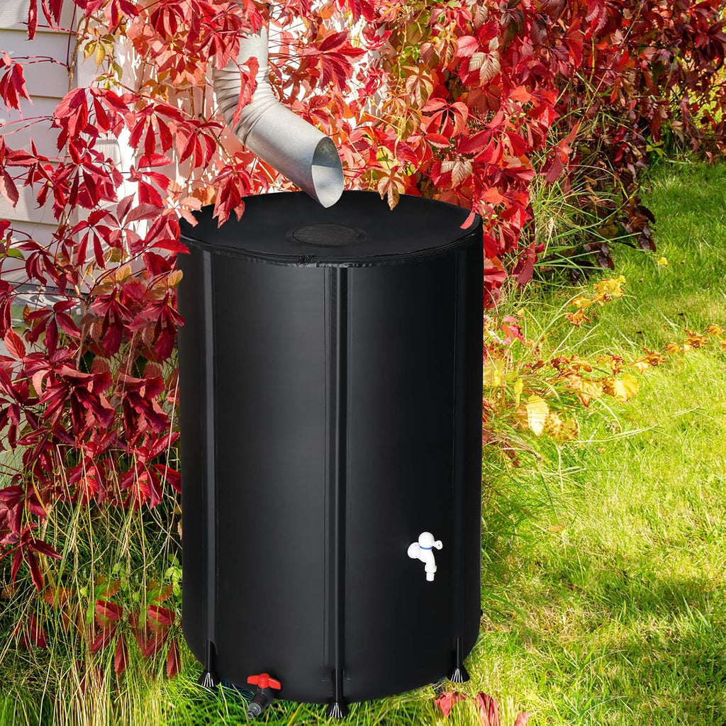 PVC 50 Gallon Collapsible Rain Barrel (Black, 100 Gallon) | Upgraded Foldable PVC Rain Water Collection Barrel, Water