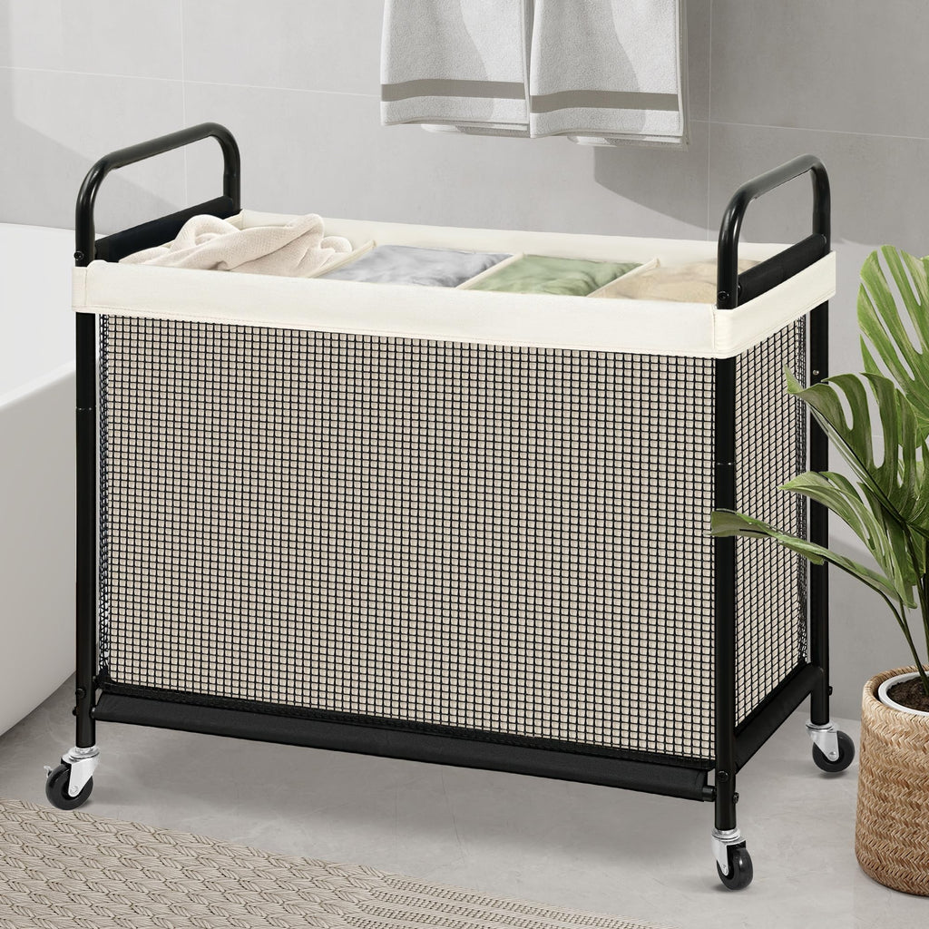 Laundry Hamper 4 Section, 140L Rolling Laundry Sorter Cart with Removable and Washable Liner Bag, Clothes Hamper with