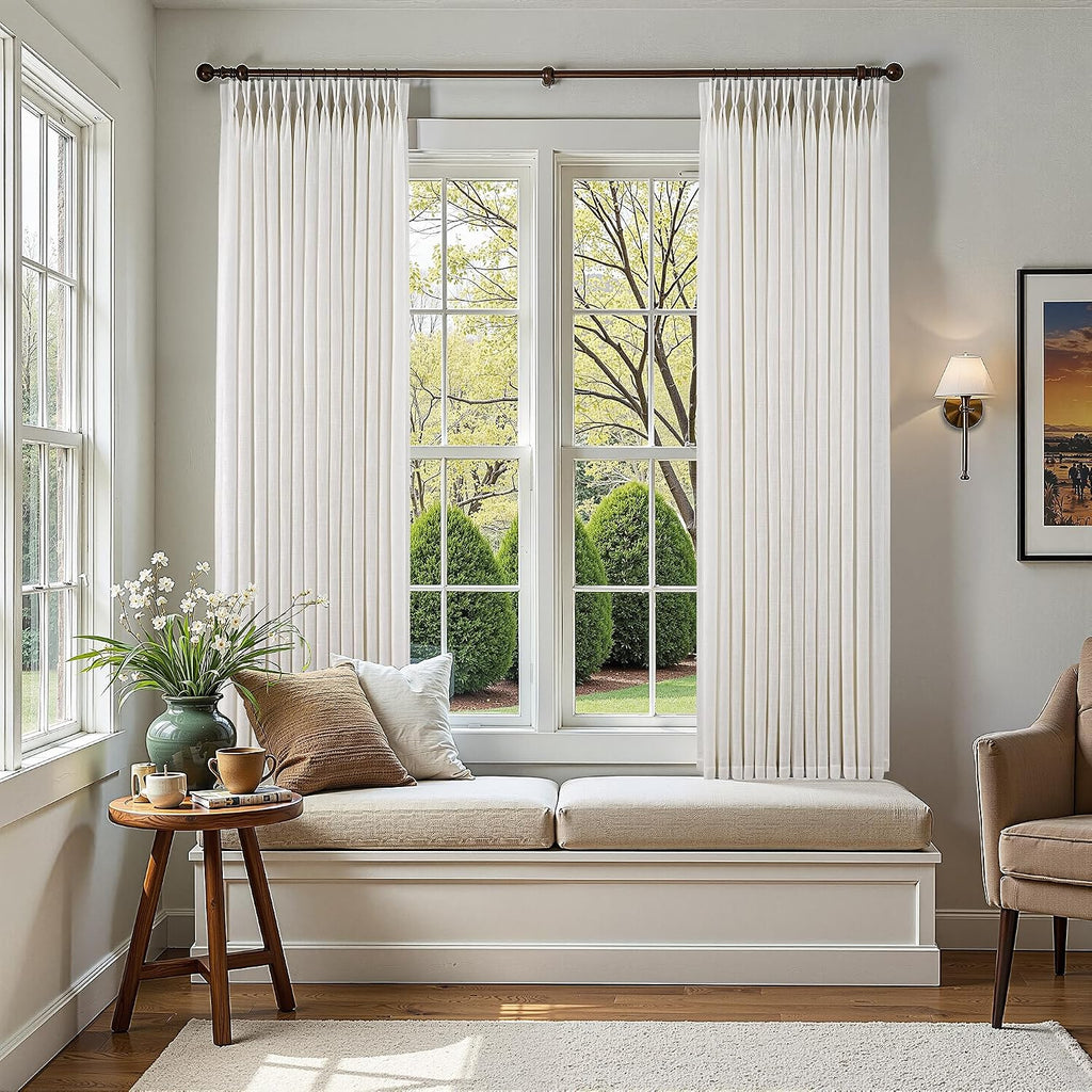 Natural Linen Curtains 84 Inch Length 2 Panels Neutral Textured Pinch Pleated Curtains Ivory Cream Beige Light