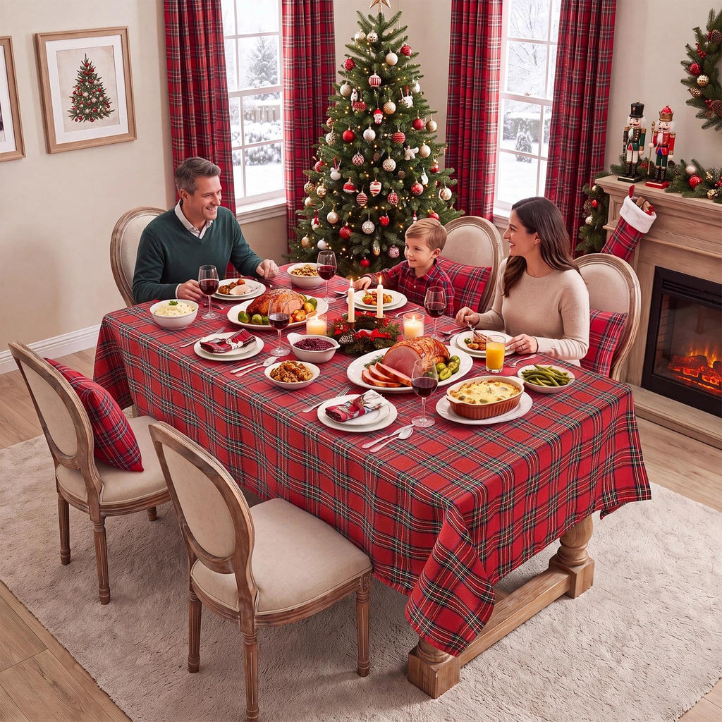 Christmas Checkered Tablecloth Rectangle, Red, 54 x 80 Inch, 6ft