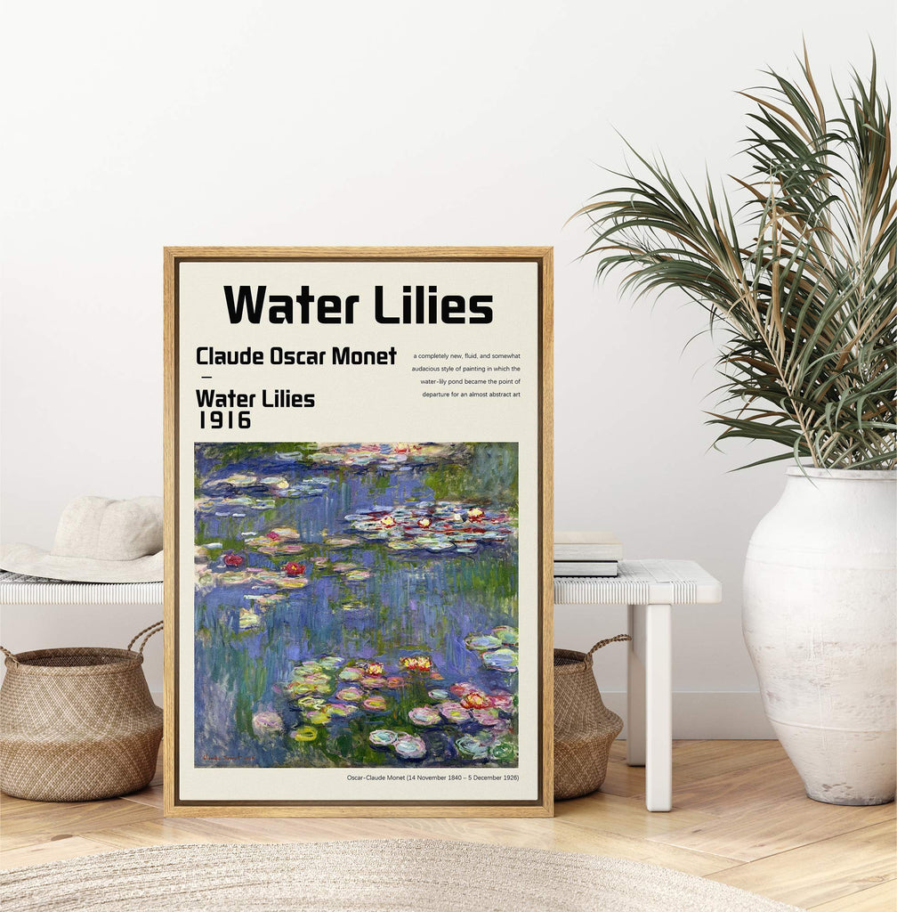 Framed Canvas Print Wall Art Water Lilies Master Artist Claude Monet Nature Wilderness Oil Painting Impressionism