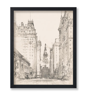 Vintage Looking up Broad Street from Spruce Street Poster - Retro Architecture Print - Structure - Landscape - Great