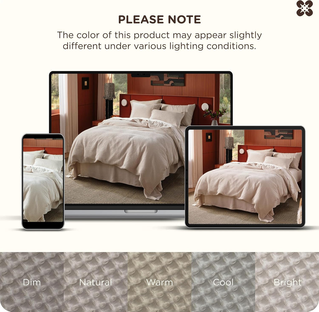 Cotton Duvet Cover Queen - 100% Cotton Waffle Weave Linen Color Duvet Cover Queen, PureWoven Breathable Bedding Set