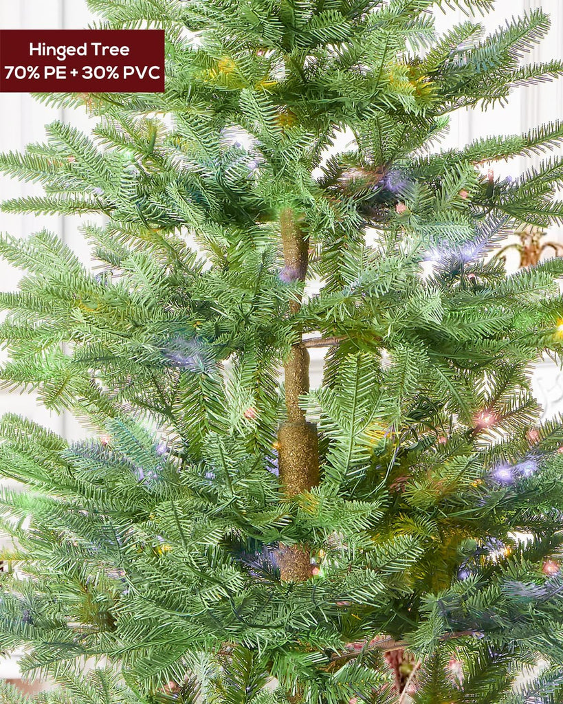 Pre-lit Christmas Tree Fir with Remote Control, 650 Warm White Multi-Color Lights, Hinged/Feel Real/Realistic