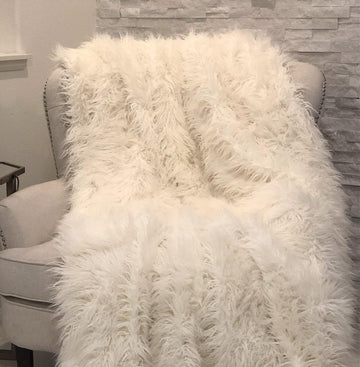 Mongolian Faux Fur Luxury, Throw 36W x 60L, White
