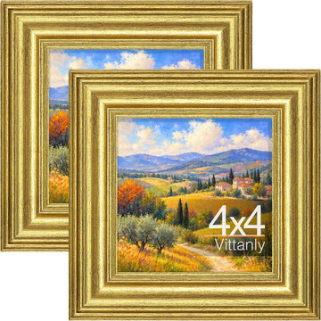 4x4 Picture Frames Set of 2, Vintage Photo Frames, Rustic Gold