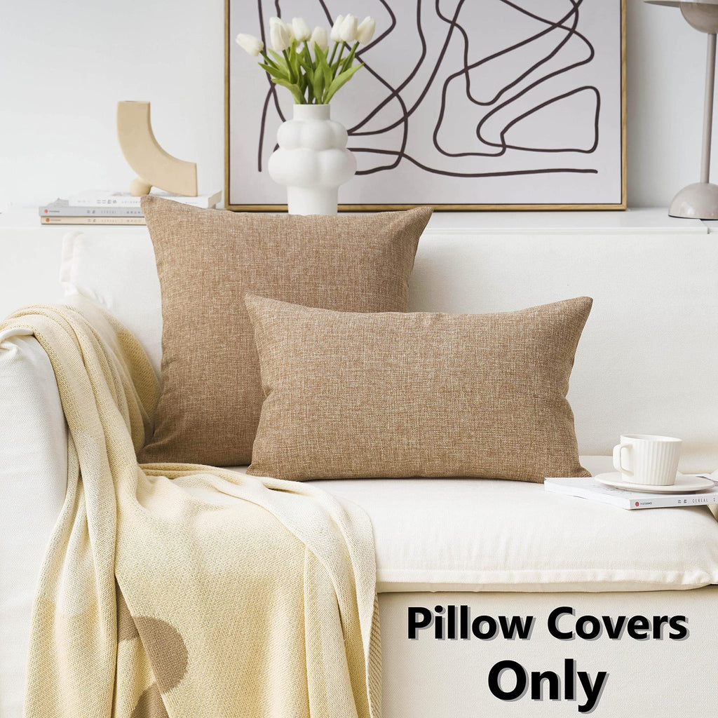 Burlap Pillow Covers Set of 4 Lined Linen Square Throw Pillow Case Cushion Covers for Sofa Couch Bench Living Room