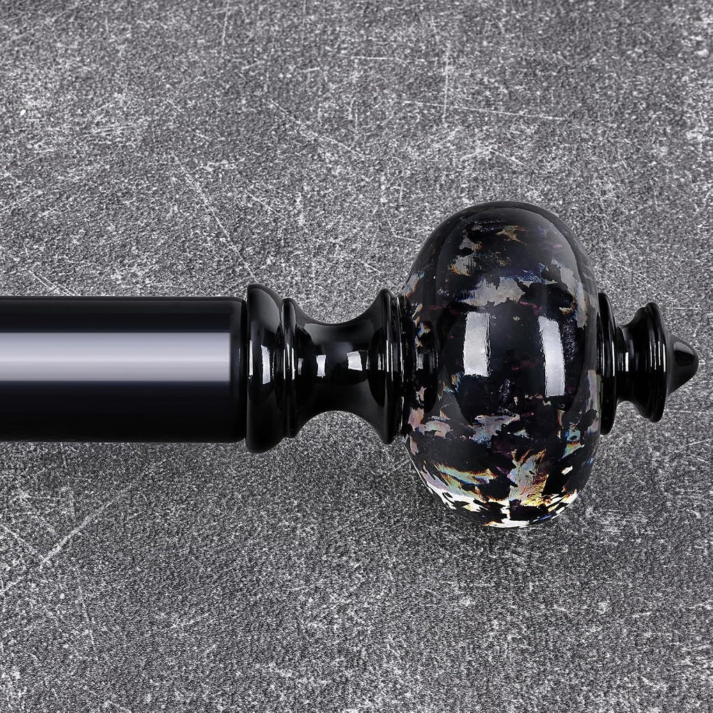 Black Curtain Rod for Windows, 1'' Heavy Duty Adjustable Modern Drapery Rods with Unique Crystal
