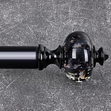 Black Curtain Rod for Windows, 1'' Heavy Duty Adjustable Modern Drapery Rods with Unique Crystal