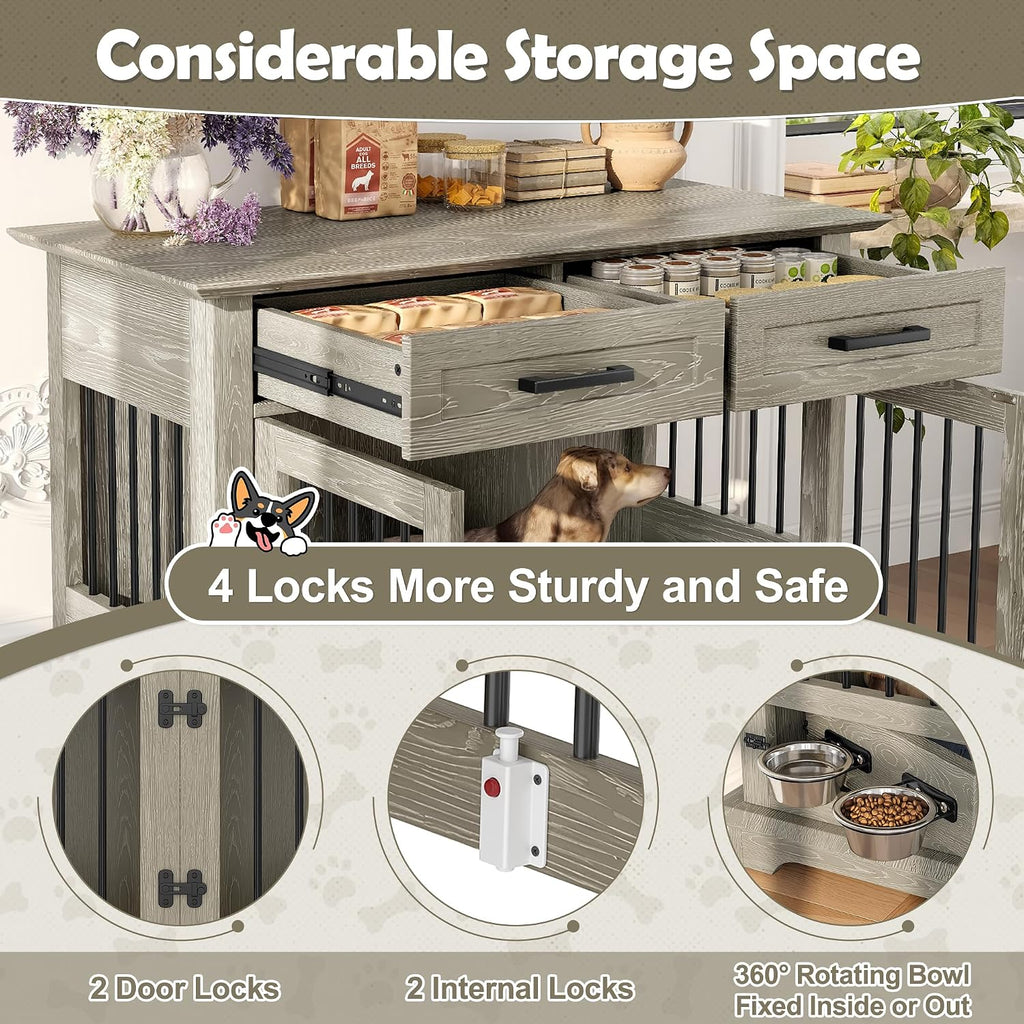 44.48" Large Dog Crate Furniture with Storage, End Table & Kennel