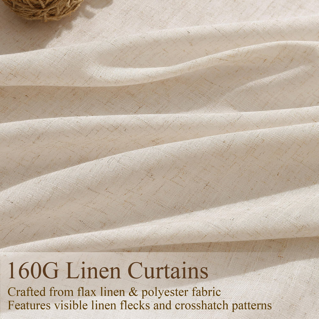 Extra Wide Linen Curtains 60x90 Inch Long Cream Beige