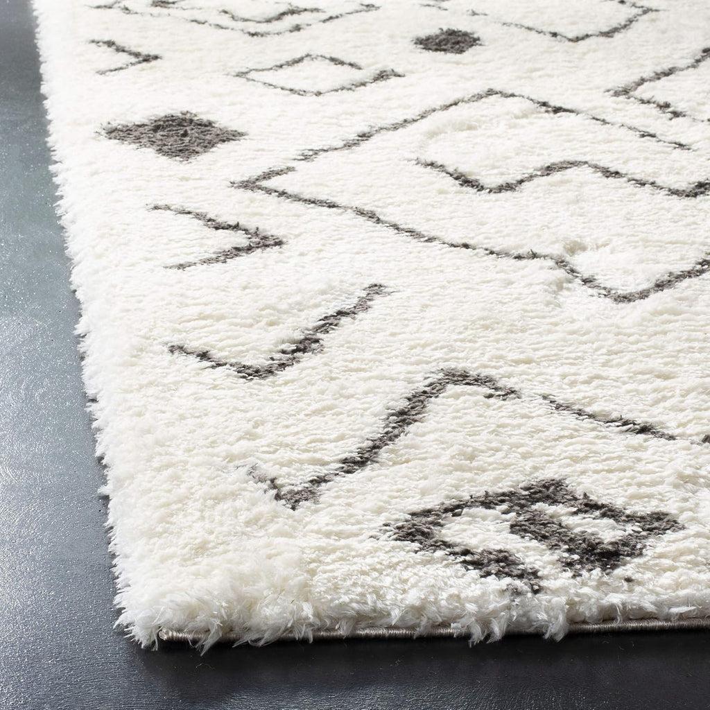 Flokati Shag Collection Area Rug, Ivory & Charcoal, Moroccan Design, Non-Shedding & Easy Care