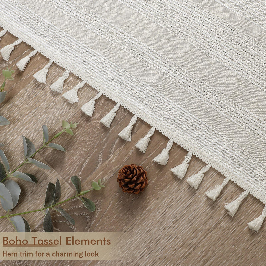 Extra Long Linen Shower Curtain 96 Inch Long, Boho Chic Textured Soft Fabric Heavy Duty Cloth Bathroom Shower Curtain