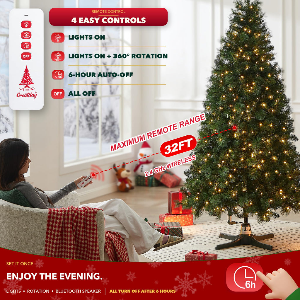 Musical Rotating Christmas Tree Stand with Remote Control, Bluetooth Speaker, 10 Songs, 360° Rotation, Fits 0.75