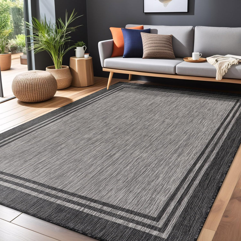 Bordered Outdoor Rug 5x7 Washable Outside Carpet for Indoor Patio Porch Waterproof Easy Cleaning Non