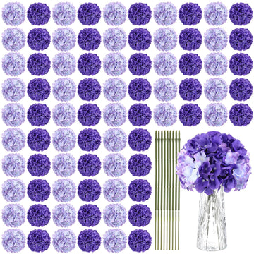 100 Pcs Artificial Flower Heads with Stems Silk Faux for Wedding Centerpiece Fake Bouquet Home Indoor Garden Party