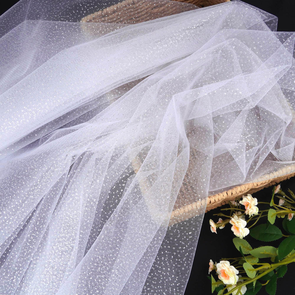 White Glitter Tulle Fabric Sparkle Silver Dot Mesh Sequin Tulle Fabric for Tutu Skirts Wedding Veil Sewing DIY Crafts