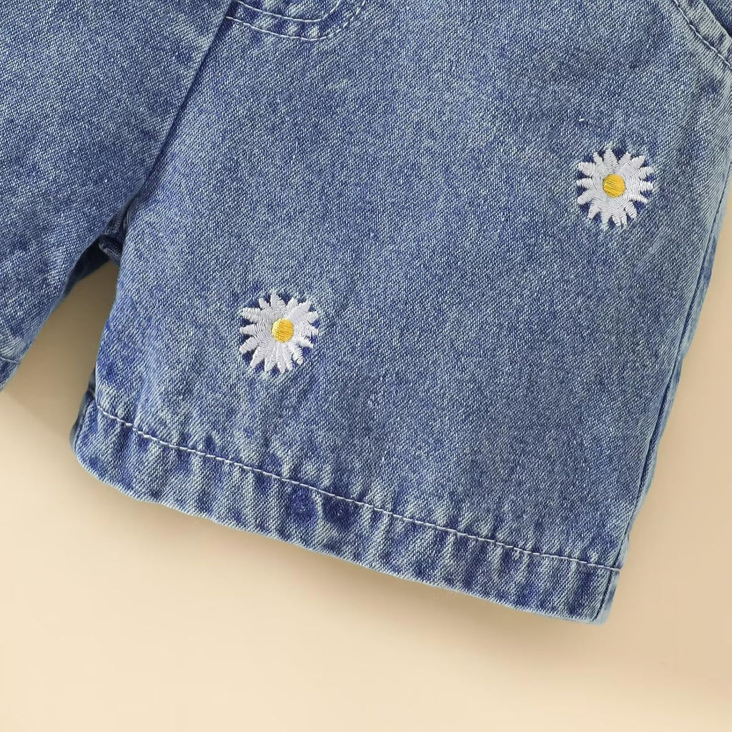Toddler Baby Girl Summer Clothes Short Sleeve T-Shirt Tops + Denim Suspender Overalls Shorts Set Outfits