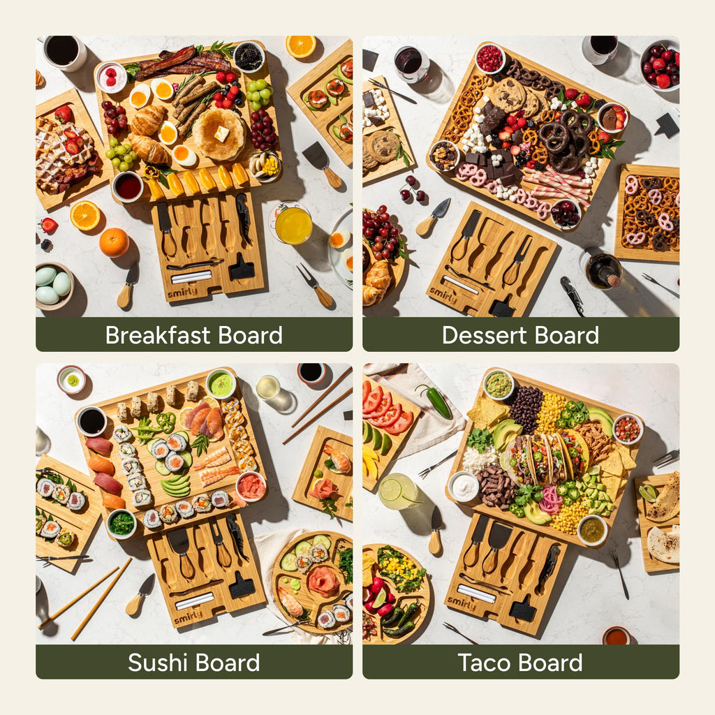 Charcuterie Boards Set, Large Cheese Board Set, Bamboo
