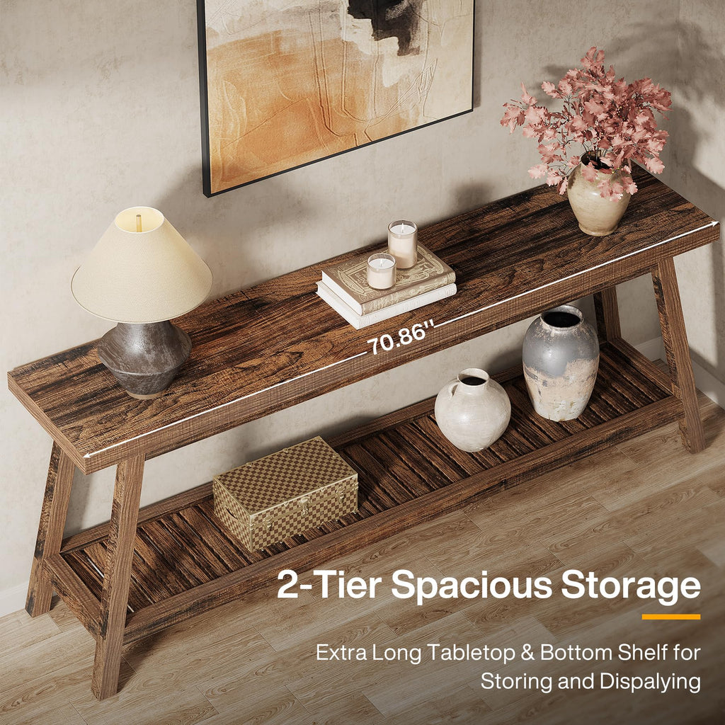 70.86-Inch Console Table for Entyrway, Farmhouse 2-Tier Entry Entrance Table, Narrow Long Sofa Table Behind Couch