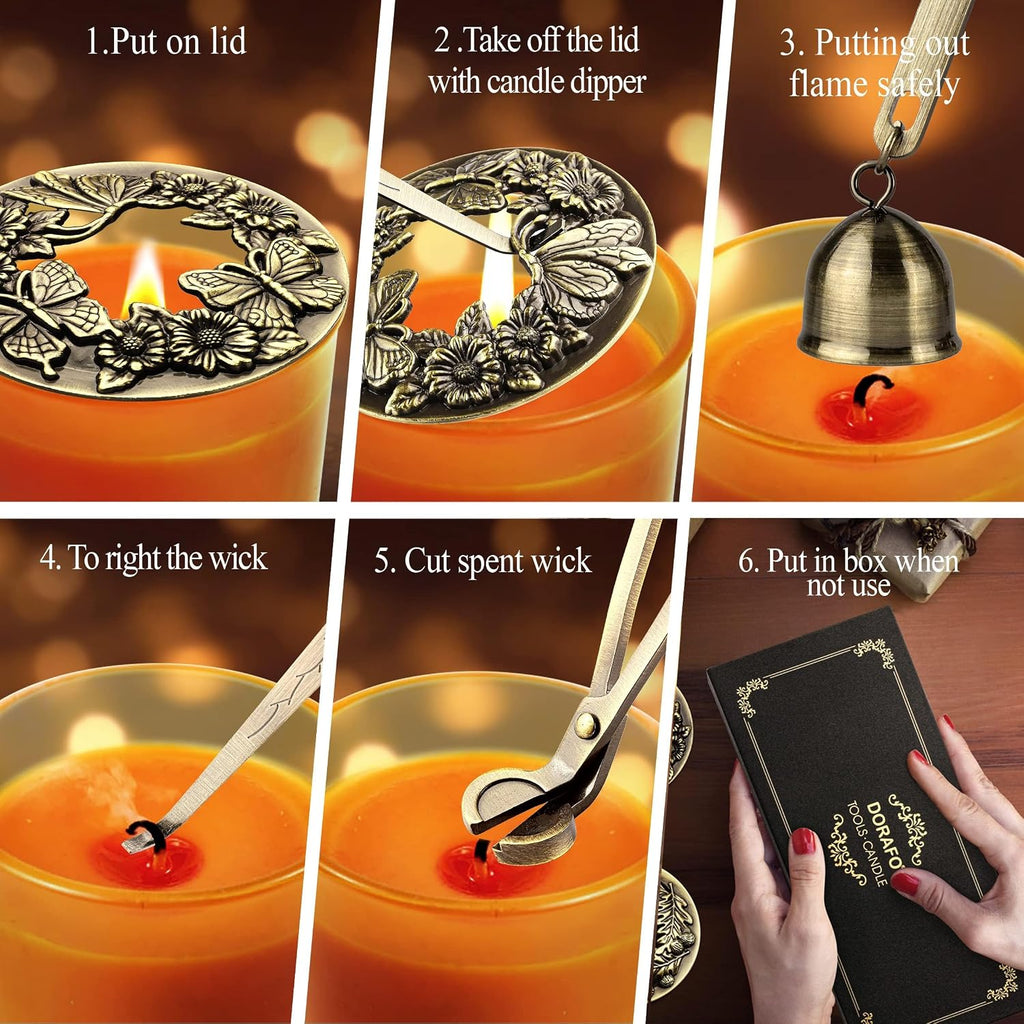 Candle Care Kit with Gift Box, Including Wick Trimmer、Candle Snuffer、2 Candle Toppers and Wick Dipper - Set of 5