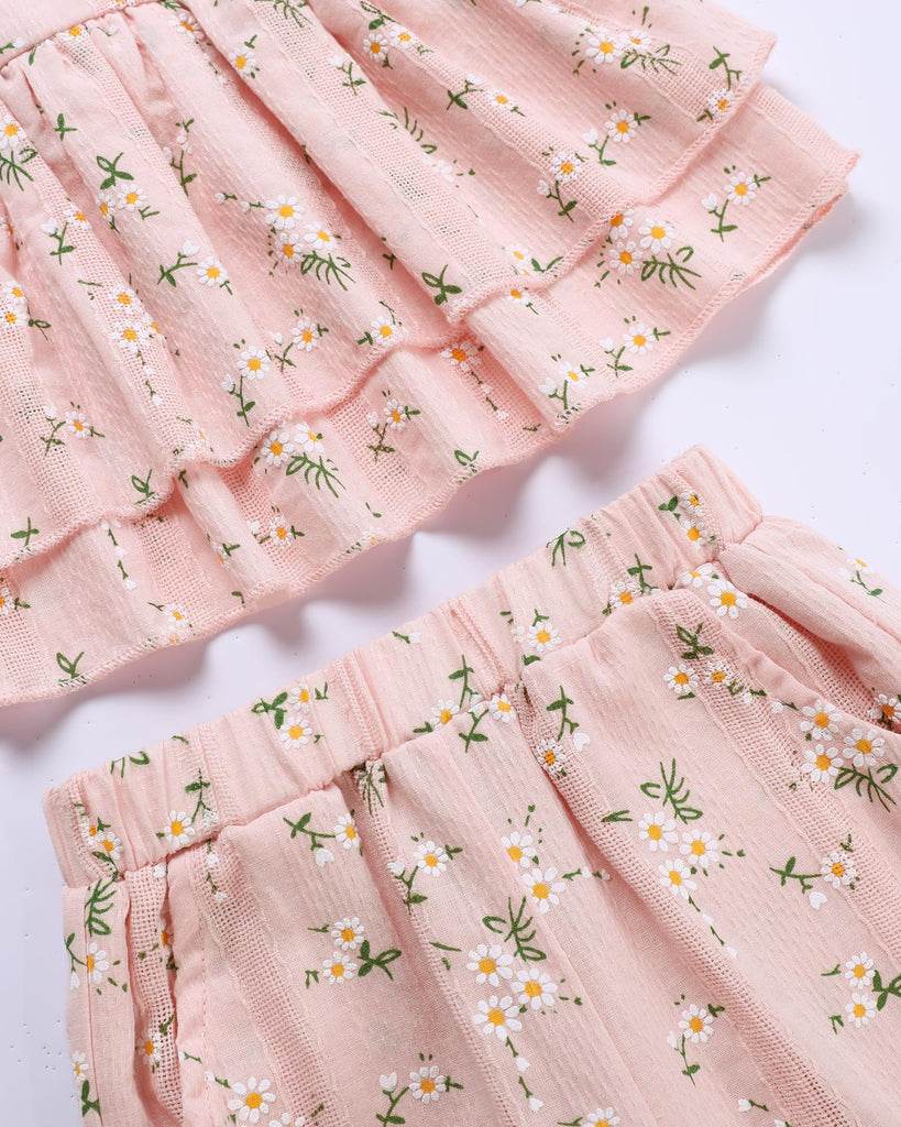 Toddler Girls Clothes Linen Floral Ruffle Clothing Summer Outfits