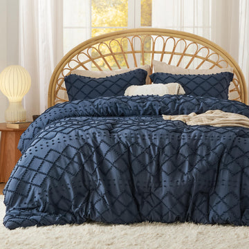Boho Tufted Navy Comforter Set, Oversized