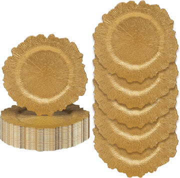 Gold Charger Plates, 13'' Reef Chargers for Dinner Plates, Gold Plate Chargers, Round Plastic - Set of 24