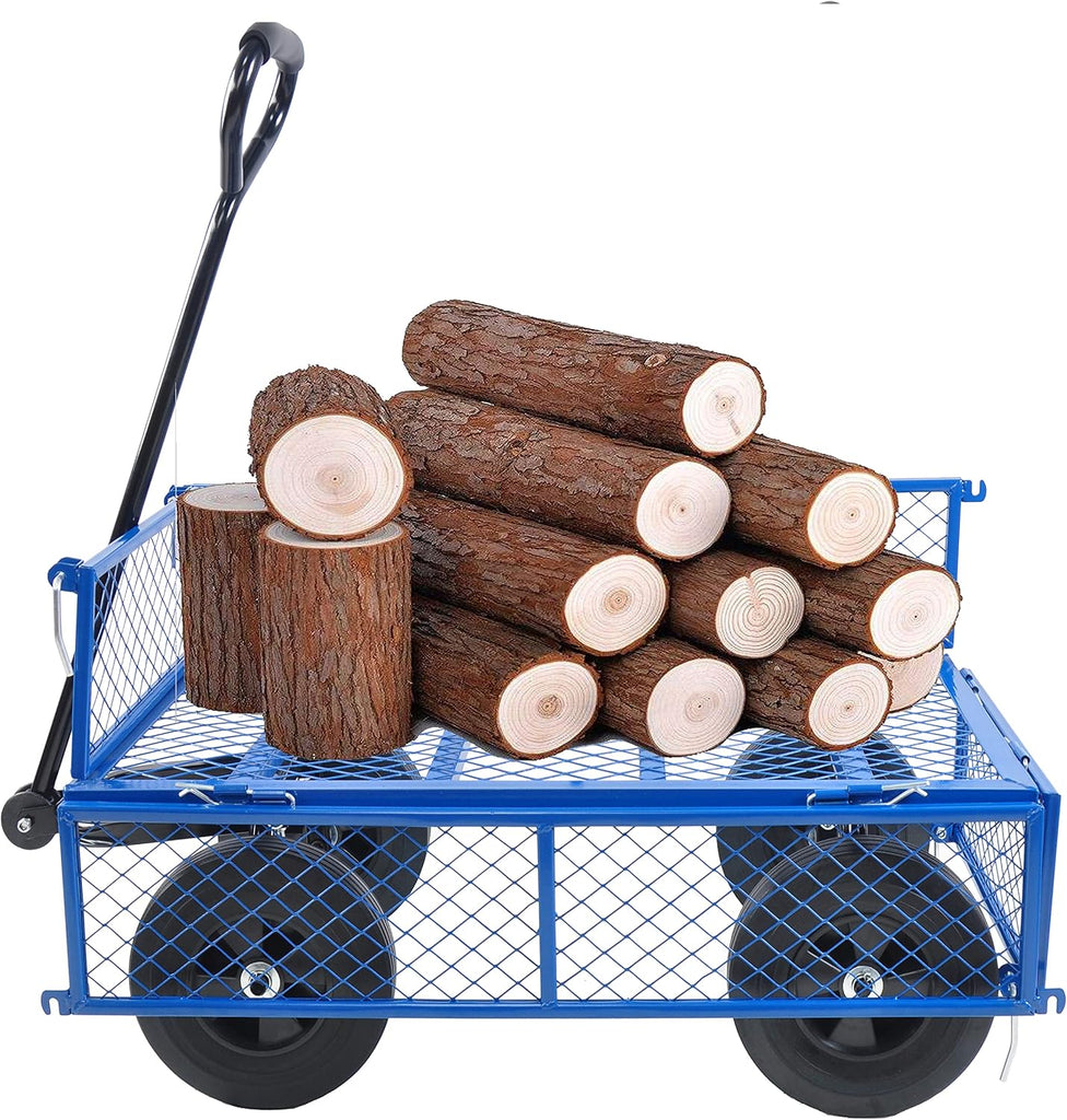 Solid Wheels 10" Flat Free Tires Steel Garden Wagon cart A Large-Capacity mesh with a Load of 1100LBS,with Detachable