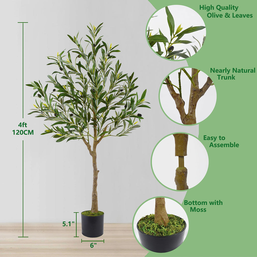 Artificial Olive Tree 4ft Faux Plant with Woven Basket