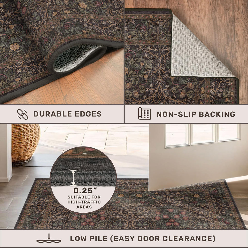 Brown Boho Washable 2x10 Hallway Runner Rug - Extra Long Runners, Non-Slip Floor Carpet Rugs for Large Entryway