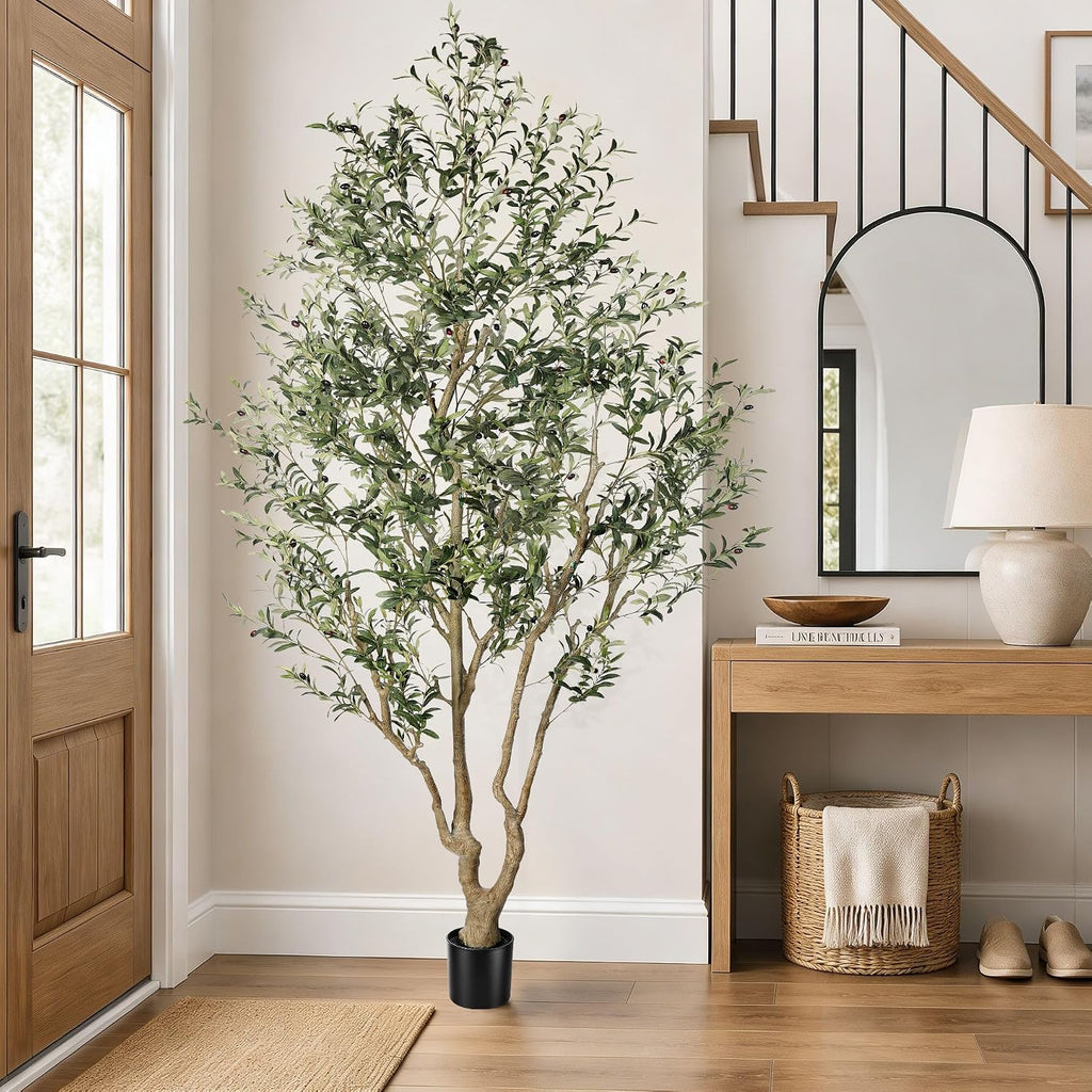 Faux Olive Tree 9ft - Tall Artificial Olive Tree Indoor Home Decor