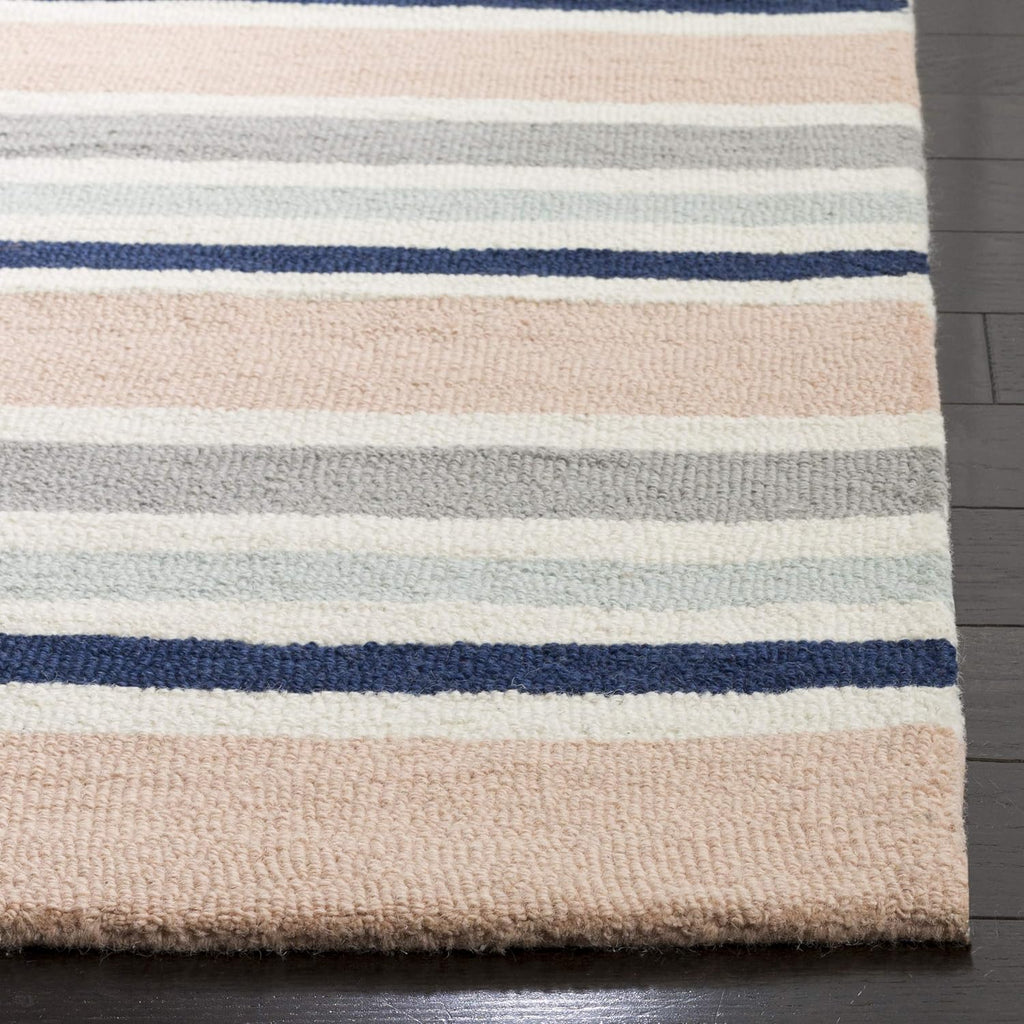 Kids Collection Area Rug, Ivory & Multi, Handmade Stripe Wool, Ideal for High Traffic Areas (SFK916A)