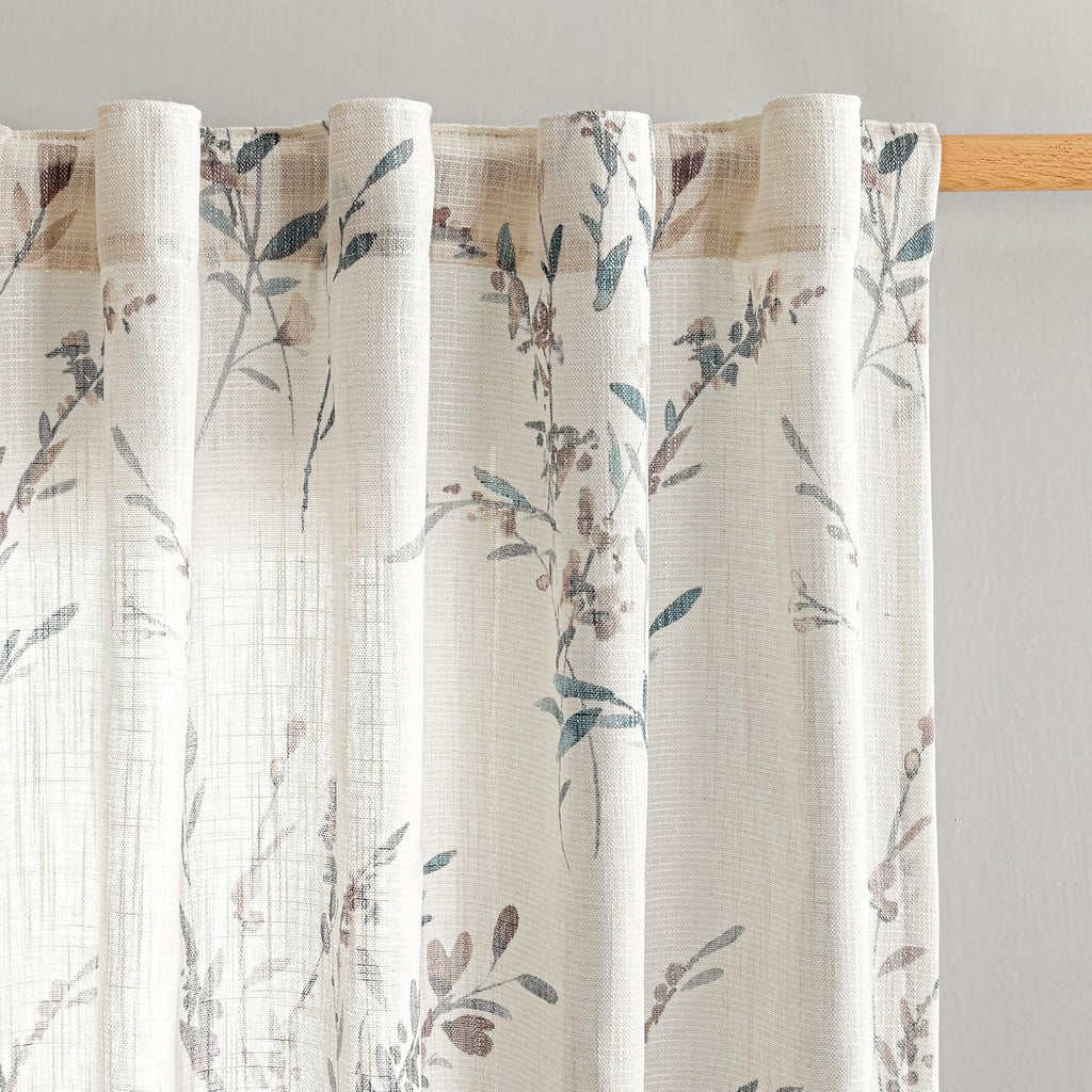 Sheer Floral Curtains for Living Room 95 Inch Long, Look Vertical Drapes Bedroom Light Filtering Privacy Added