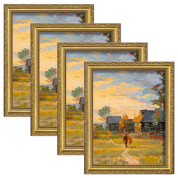 8.5x11 Vintage Picture Frame, Glass Cover, Gold, 4-Pack