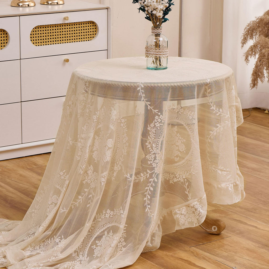 Beige Lace Tablecloth Vintage Table Cloth(Beige, 55"x55", Square)