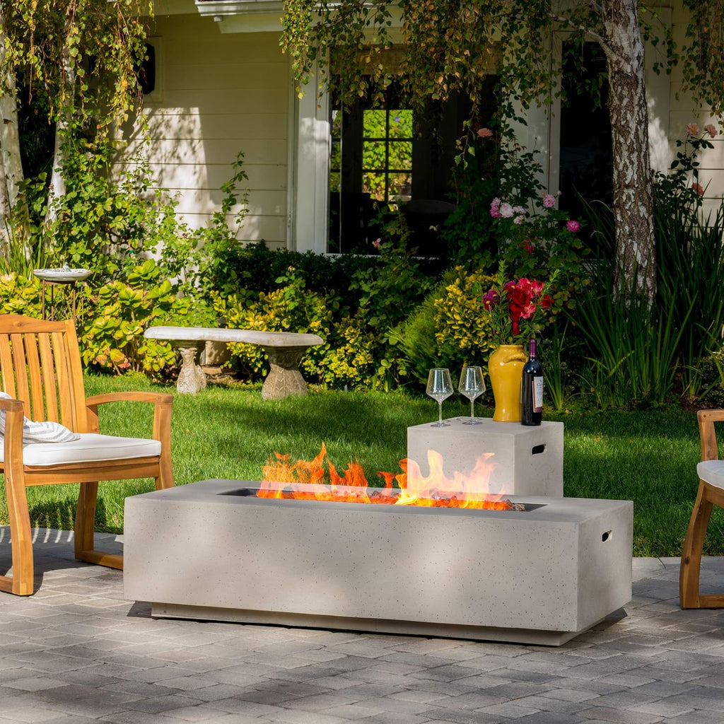 Home Aidan Outdoor Rectangular Fire Table with Tank Holder, Light Gray
