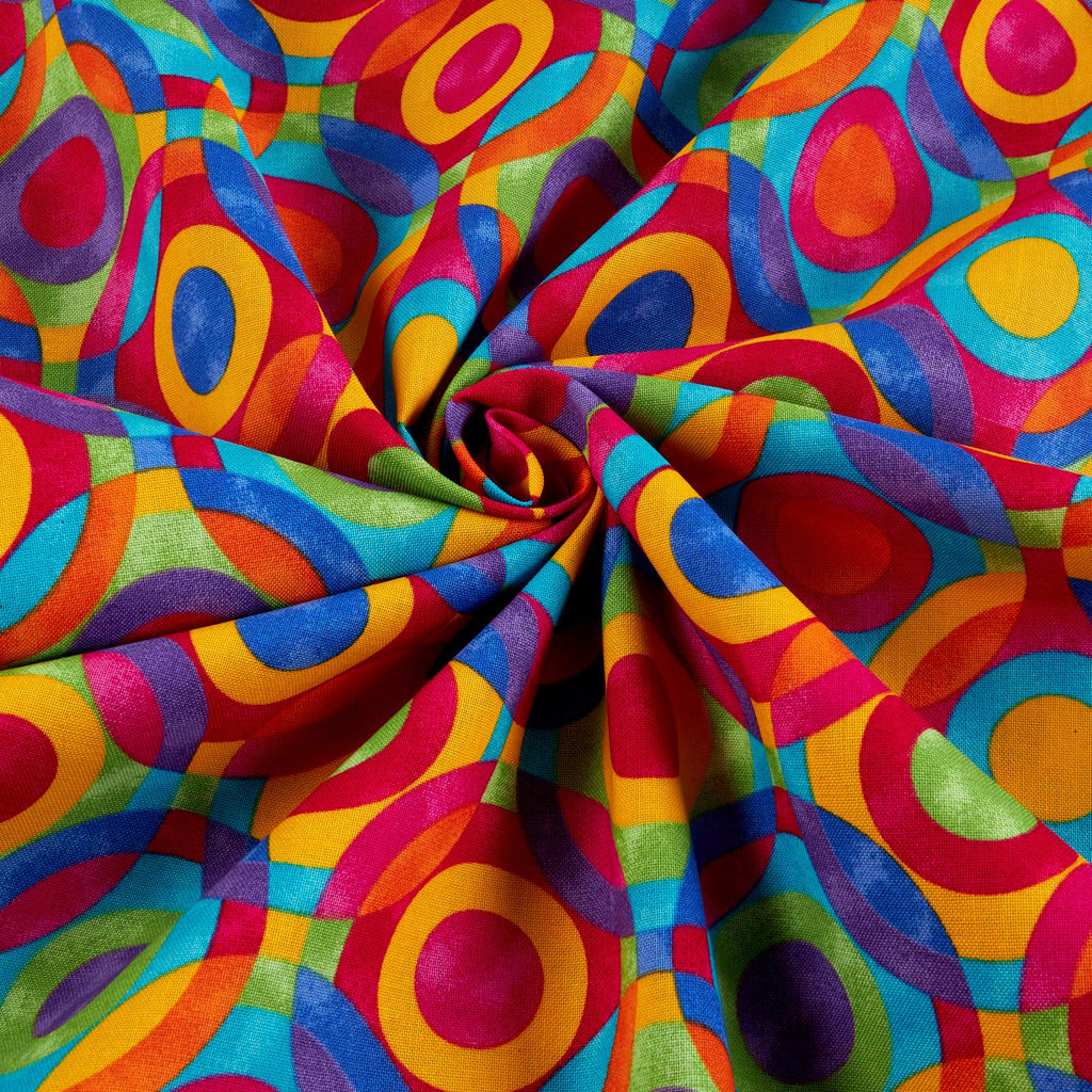 Rainbow Bright Geometric Circles Multi, Fabric by the Yard