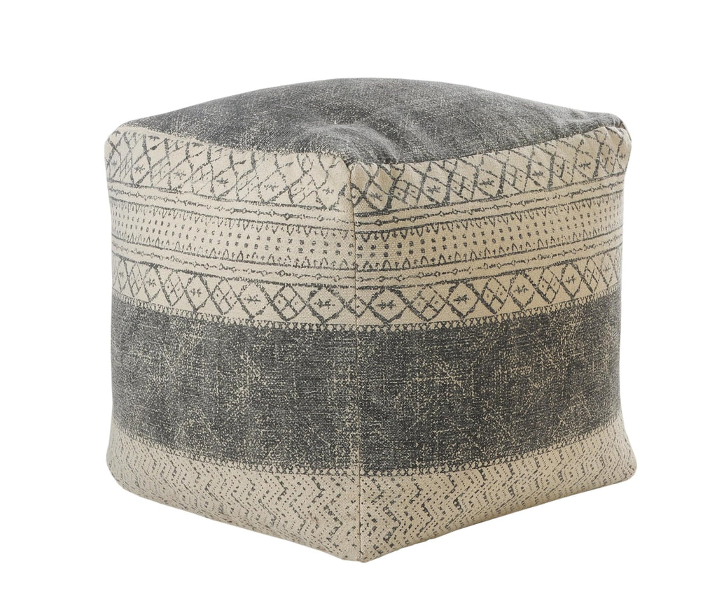 LR Home Pacifica Beige/Gray Large Ottoman Pouf decor | Tribal Hand-Woven Cotton Square pouf ottoman foot rest decor
